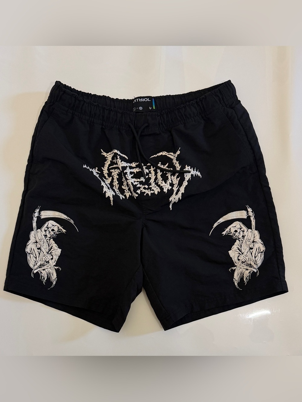 Vitriol Shorts Mens Black Grim Fusion Reaper Drawstring Pockets Board Shorts S